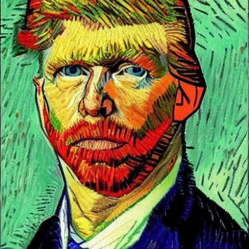 Prompt: self portrait of Donald trump in style of Van Gogh