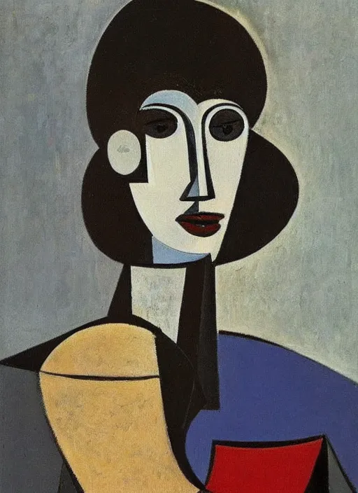 Prompt: a painted portrait of a woman by pablo picasso, minimal art deco style, aesthetically pleasing and harmonious natural colors