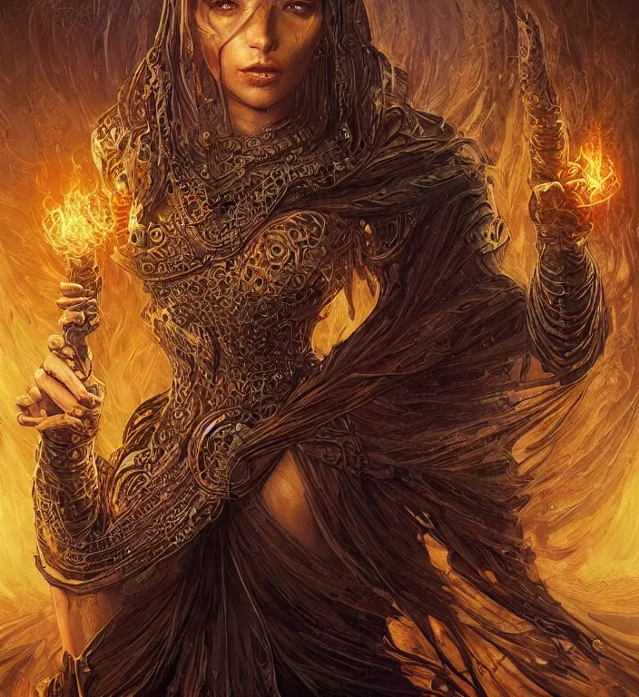 Image similar to unreal engine render of, centered Intricate portrait of a goddess, tarot card, dark souls colour scheme, luminal, smooth, coherent, high detailed, kerem beyit, Karol Bak, Chris Cold, james gurney, dan mumford, featured on artstation, instagram HD, unreal engine