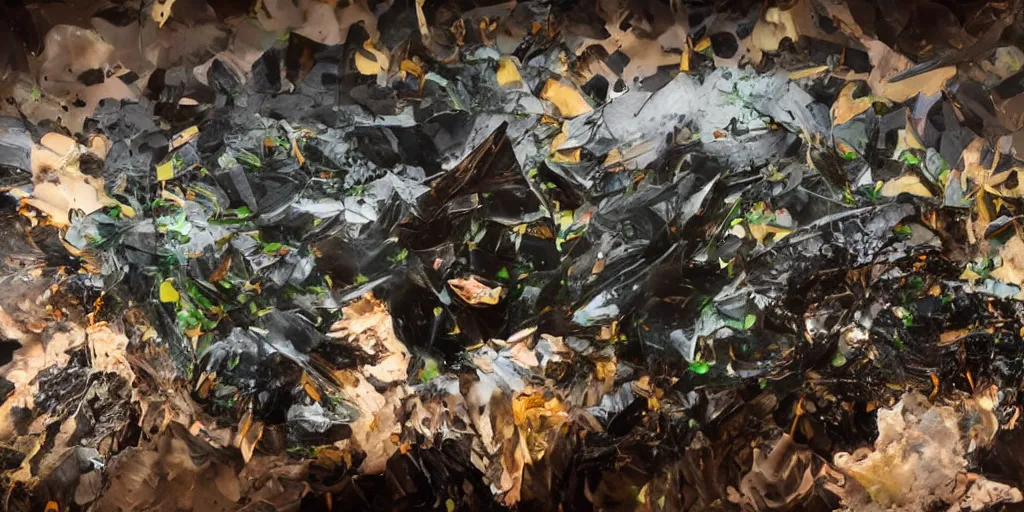 Image similar to abstract composition representing a panther created by a mixture of pistachio ice cream, black marble, dandelions and coca cola being thrown around by centrifugal forces, brilliant museum sculpture, award winning photo, 4k