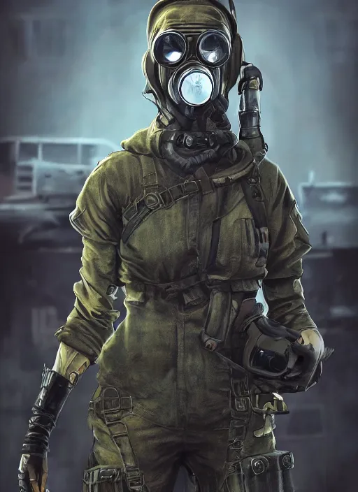 Prompt: A comic book style portrait painting of a female soldier wearing gasmask in a post apocalyptic setting, unreal 5, DAZ, hyperrealistic, octane render, RPG portrait, dynamic lighting