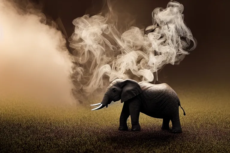 Image similar to ultra realistic nature photography, picture of ( subject : an elephant blowing smoke ). the scene is set in a cigar lounge, a very smokey atmosphere, small thick clouds of cigar smoke, artstation, focus on the elephant, extremely detailed and crisply sharp photo, hyperrealistic smoke, figma, sigma, 4 k