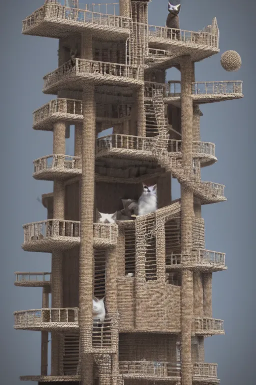 Prompt: cat tower, ultra realistic, concept art, intricate details, highly detailed, photorealistic, octane render, 8 k