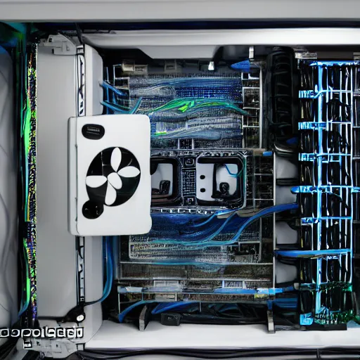 Prompt: interior of a water cooled computer