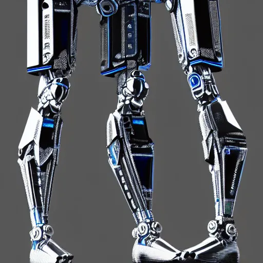 Image similar to digitigrade legs silver and black colored robot with blue screen - face elegant ornate detailed 4 k artstation deviantart cinematic shot