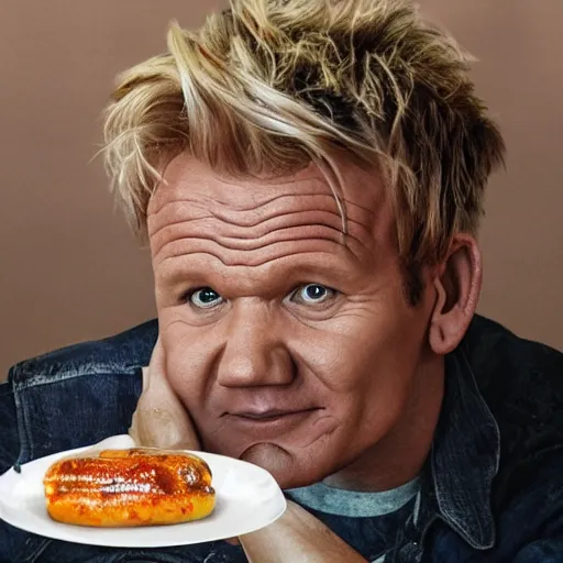 Image similar to gordon ramsay's face on a cooked leg of ham