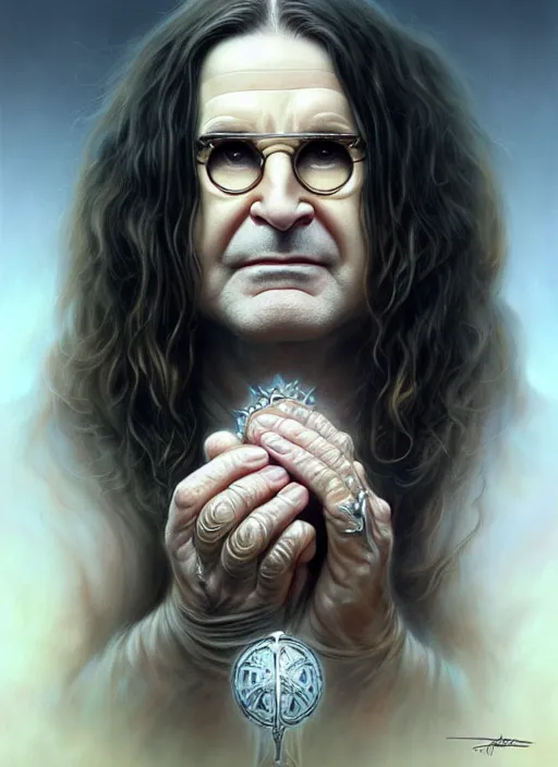 Prompt: portrait shot of ozzy osborne, intricate, elegant, highly detailed, centered, digital painting, artstation, concept art, smooth, sharp focus, illustration, artgerm, tomasz alen kopera, peter mohrbacher, donato giancola, joseph christian leyendecker, wlop, boris vallejo