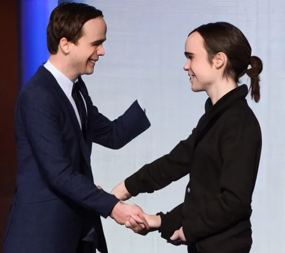 Image similar to Ellen Page shakes hands with Elliot Page, professional press photo