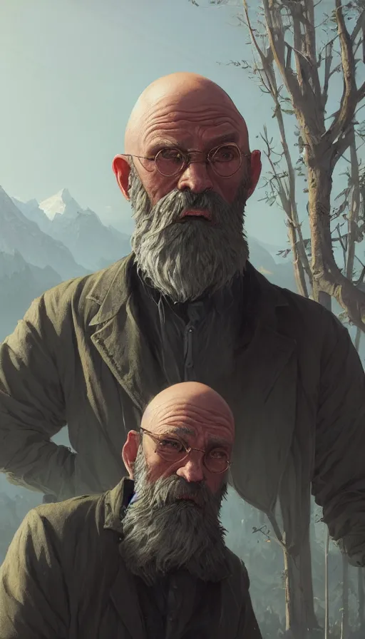 Prompt: highly detailed portrait old man with ling beard and bald head schopenhauer in gta v, stephen bliss, unreal engine, fantasy art by greg rutkowski, loish, rhads, ferdinand knab, makoto shinkai and lois van baarle, ilya kuvshinov, rossdraws, tom bagshaw, global illumination, radiant light, detailed and intricate environment