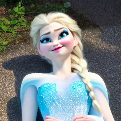 Prompt: elsa from frozen melting during a heat wave