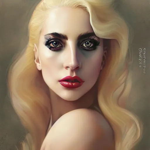 Prompt: a portrait of lady gaga by charlie bowater and anna dittmann and gil elvgren.