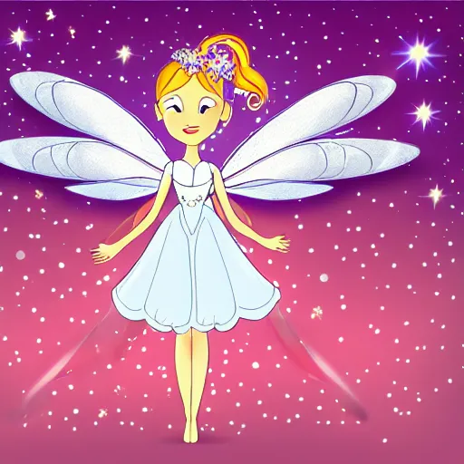 Image similar to beautiful fairy with wings, cartoon style