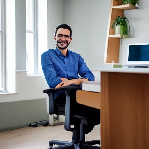 Image similar to smiling software engineer in chair