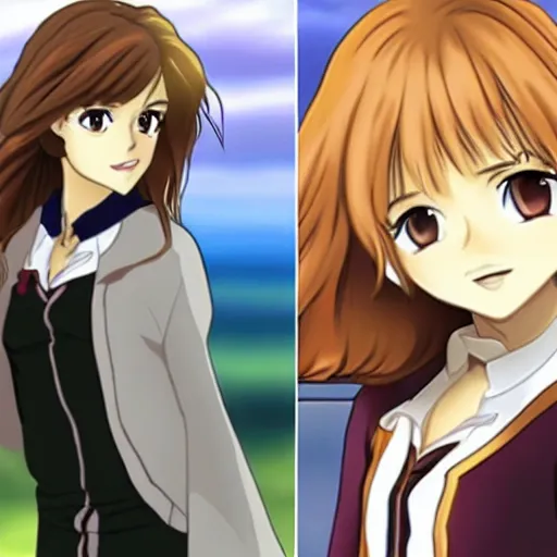 Prompt: emma watson as hermione granger as an anime character