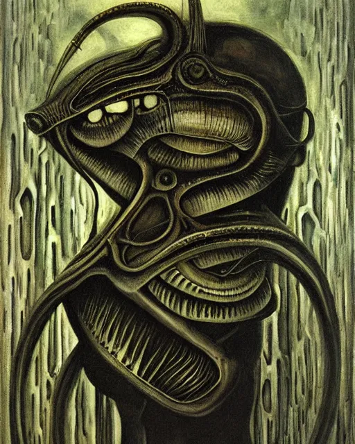 Image similar to a painting of a strange creature by h. r. giger