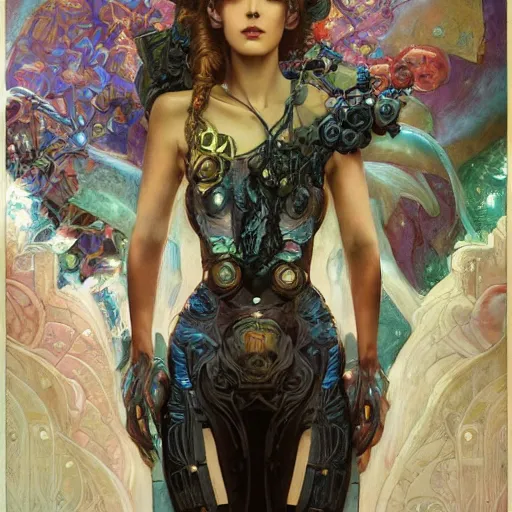 Image similar to extremely psychedelic beautiful cyborg queen of lsd. intricate, elegant, highly detailed, extremely lifelike photorealistic digital painting, artstation. steichen, gaston bussiere, tom bagshaw, cyberpunk alphonse mucha. dark pallet, melancholy. anatomically correct in every way. sultry. sharp focus. soft light.