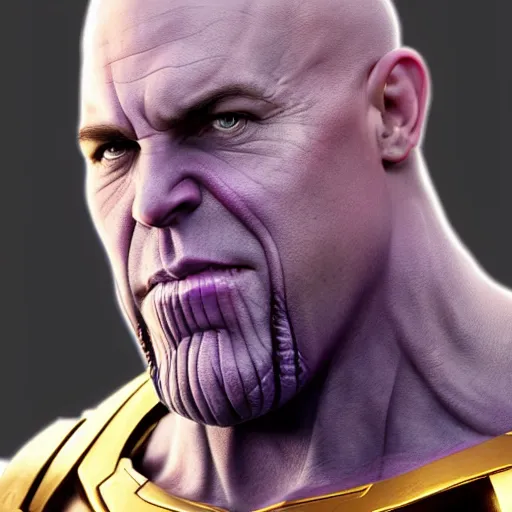 Image similar to thanos looking like vin diesel, realistic digital art, artstation, cinematic