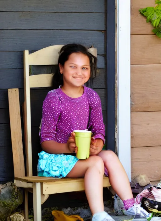 Image similar to girl sitting on porch eating porridge