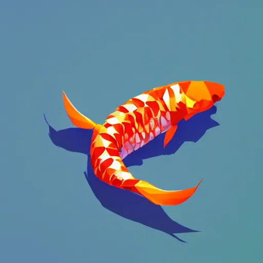 Image similar to koi fish, low poly, isometric, artstation, digital art, oil on canvas