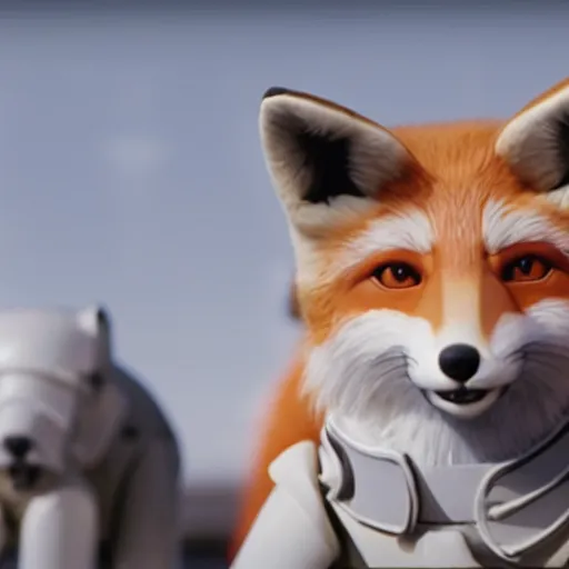 Image similar to a film still of a anthropomorphic fox wearing a lab coat in star wars realistic, detailed