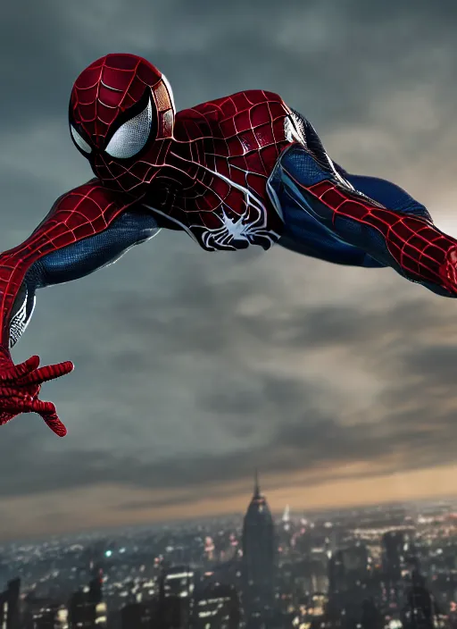 Image similar to a single venom and spider - man hybrid, dslr, cinematic, volumetric lighting, 8 k resolution, photorealistic