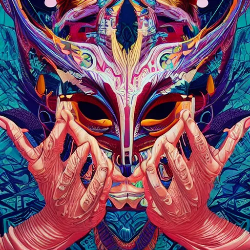 Image similar to Tristan Eaton, victo ngai, artgerm, Maximalism dragon mask