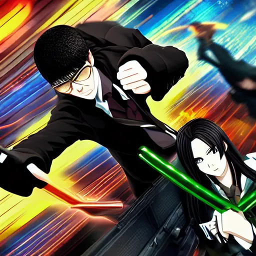 Image similar to neo matrix dodge bullets, anime key visual