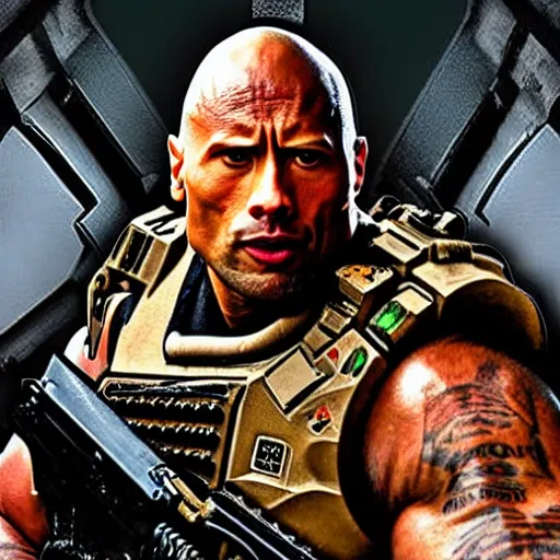 Image similar to dwayne johnson as doom guy