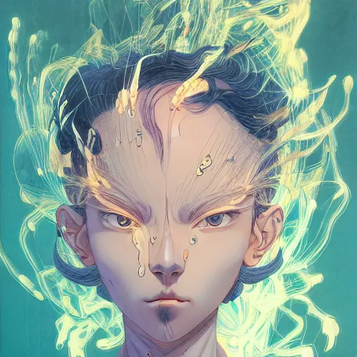 Image similar to prompt : wierd character portrait soft light painted by james jean and katsuhiro otomo and erik jones, inspired by evangeleon anime, smooth face feature, intricate oil painting, high detail illustration, sharp high detail, manga and anime 1 9 9 9