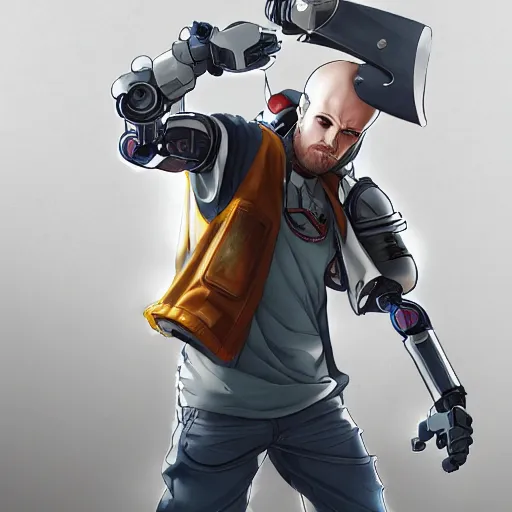 Prompt: jesse pinkman fixing his robotic arms, anime fantasy illustration by tomoyuki yamasaki, kyoto studio, madhouse, ufotable, square enix, cinematic lighting, trending on artstation