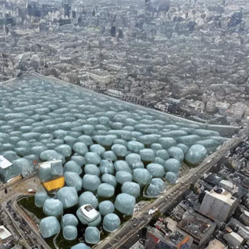 Prompt: a massive gelatinous mass is covering a whole city