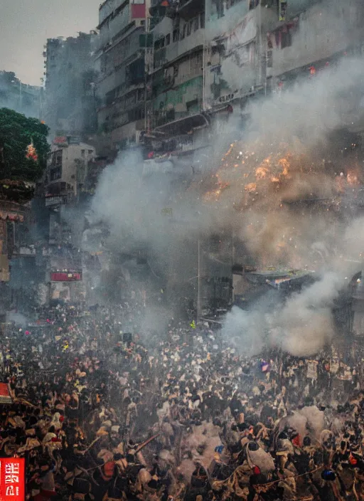 Prompt: 2 0 1 9 hong kong riot by jean honore fragonard. wide angle shot. depth of field. high definition. 8 k. photography.