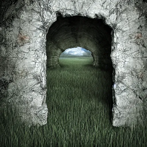 Image similar to a portal to another world, opened in the middle of the field