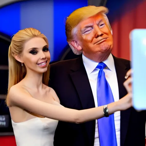 Image similar to donald trump taking a selfie with Amouranth