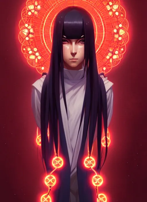 Image similar to symmetry!! itachi, glowing lights!! intricate, elegant, highly detailed, digital painting, artstation, concept art, smooth, sharp focus, illustration, art by artgerm and greg rutkowski and alphonse mucha