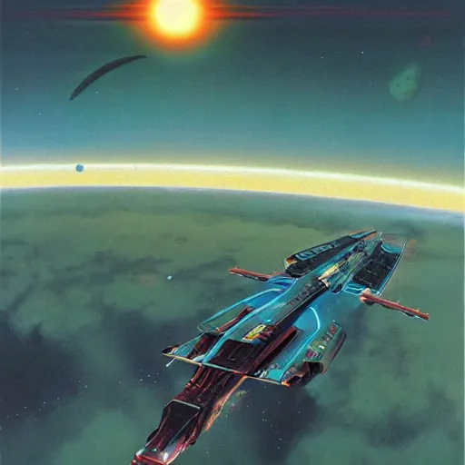 Image similar to science - fiction novel cover art by peter elson, syd mead, detailed, cinematic,