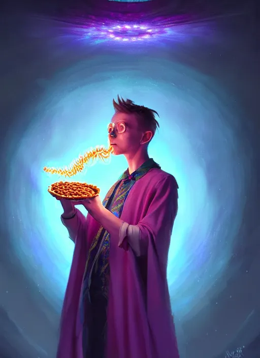 Prompt: portrait of a wizard eating baked beans and casting magical spells with rainbow energy, intricate, elegant, purple, glowing lights, highly detailed, digital painting, artstation, concept art, smooth, sharp focus, illustration, art by wlop, mars ravelo and greg rutkowski