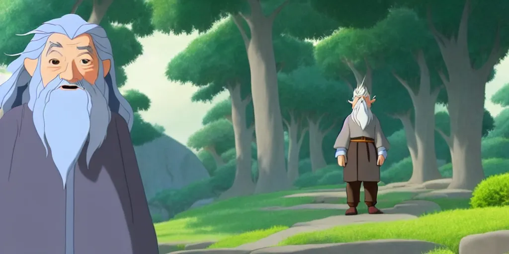 Prompt: a wholesome animation key shot of a gandalf the grey studio ghibli pixar and disney animation sharp render