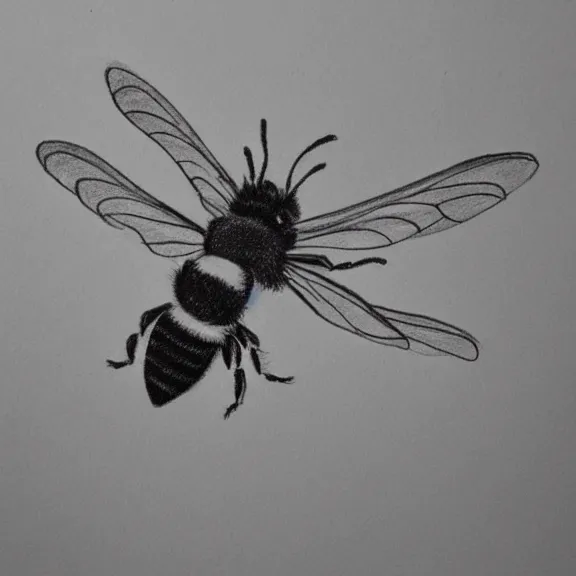 Image similar to a pencil drawing of a bee flying over a flower. by pen tacular