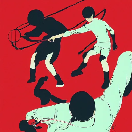 Image similar to illustration of monkeys playing badminton by ilya kuvshinov katsuhiro otomo