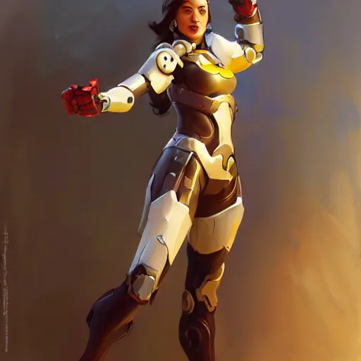 Image similar to greg manchess portrait painting of a female ironman as overwatch character, medium shot, asymmetrical, profile picture, organic painting, sunny day, matte painting, bold shapes, hard edges, street art, trending on artstation, by huang guangjian, gil elvgren, ruan jia, greg rutkowski, gaston bussiere