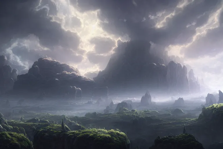 Image similar to a huge realm made out of clouds in an alternate dimension, in the style of wlop, illustration, epic, fantasy, hyper detailed, smooth, unreal engine, sharp focus, ray tracing