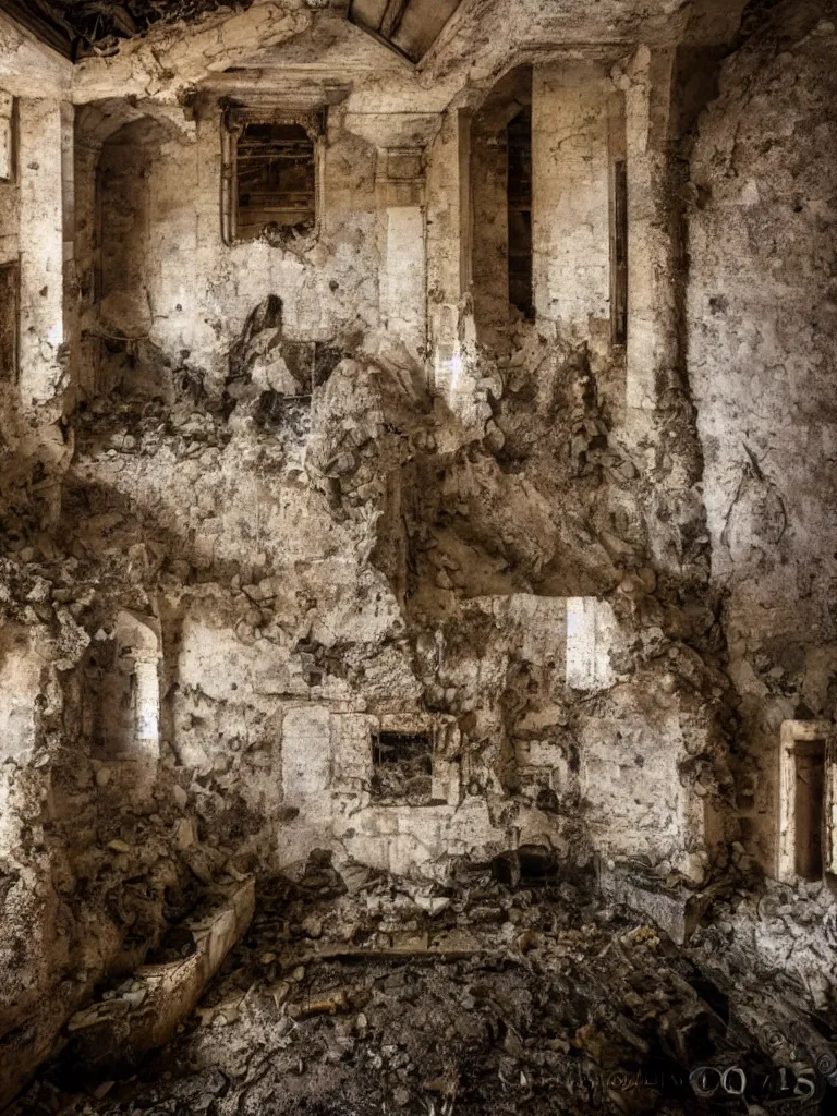 Image similar to shoggoth in an abandoned roman bathhouse, cinematic, realistic photography