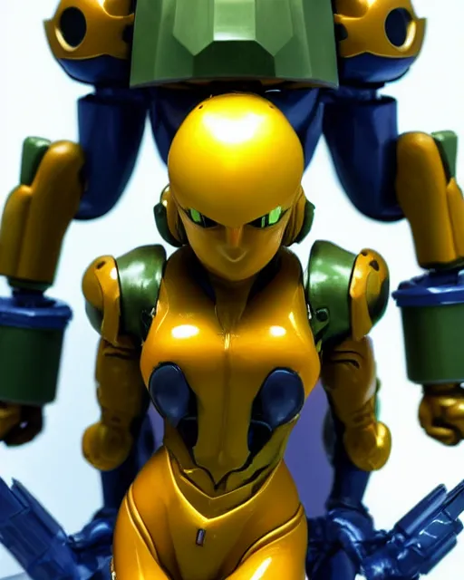 Image similar to helmet portrait of a figurine of samus aran's varia power suit from the sci - fi nintendo videogame metroid. designed by hiroji kiyotake, gene kohler and rodney brunet. metroid zero mission. metroid prime. glossy. masterpiece. intricate cybertronics. shallow depth of field. suit of armor.