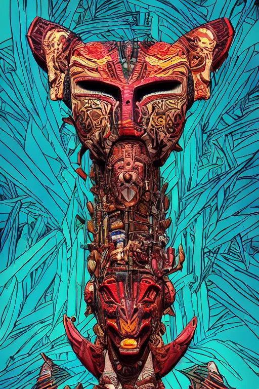 Image similar to totem animal tribal vodoo mask feather gemstone plant global illumination ray tracing hdr that looks like it is from borderlands and by feng zhu and loish and laurie greasley, victo ngai, andreas rocha, john harris