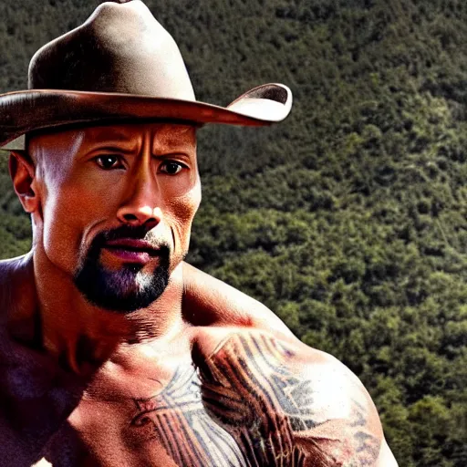 Image similar to Dwayne Johnson as cowboy