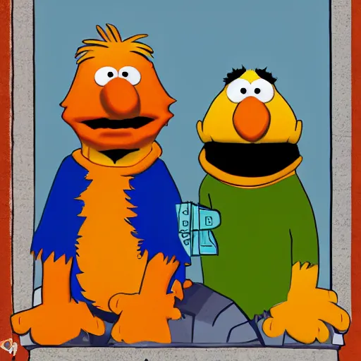 Image similar to UHD Bert and Ernie in Game of Thrones in the style of Miguel Vasquez