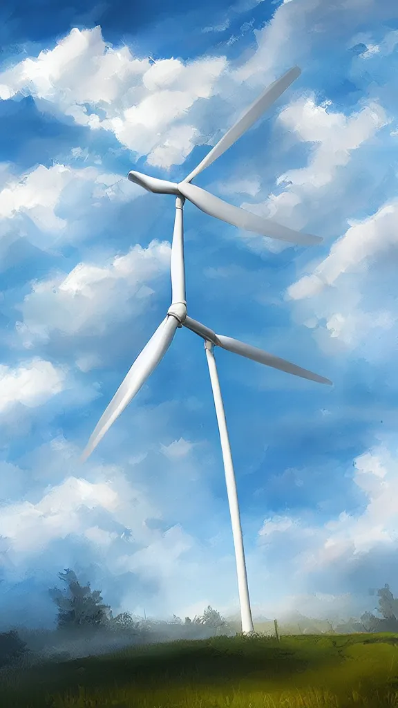 Image similar to a Wind turbine made of white cloud, volumetric lightin, highly detailed, digital painting, artstation, concept art, smooth, sharp focus, blue sky, sunshine,