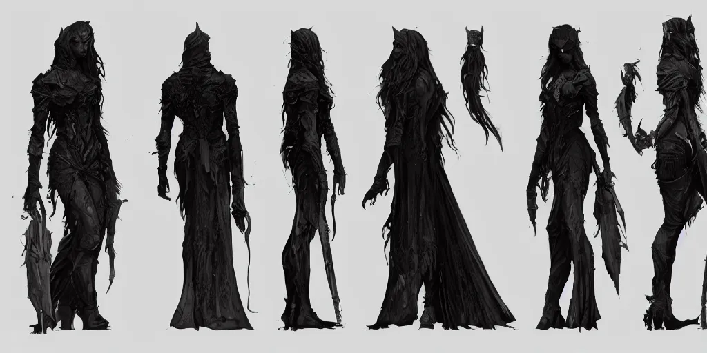 Image similar to gothic character side view detail designs, Milo Manara, Greg Rutkowski, character sheet, Darek Zabrocki, Karlkka, Jayison Devadas, Phuoc Quan, trending on Artstation, 8K, ultra wide angle, pincushion lens effect