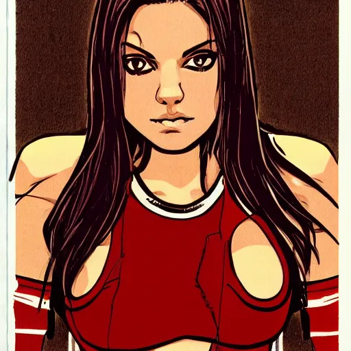 Prompt: Mila Kunis by Otomo Katsuhiro, character art